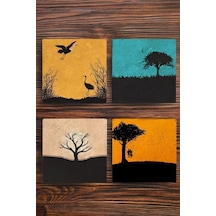 Doğal Taş Bardak Altlığı Ters Işık Renkli Desenler Baskılı 4'lü Set Çok Renkli