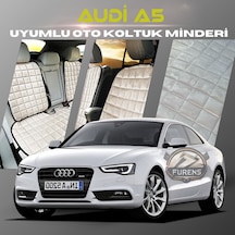 Audi A5 Bej Renk Tay Tüyü Cepli & Terletmez Sırtlı Oto Koltuk Minder Seti - Koltuk Koruma Kılıfı Ön & Arka Tam Set