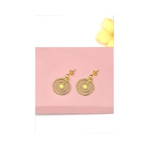 925 Ayar Gümüş Gold Kaplama Greek Desenli İç İçe Daire Top Küpe