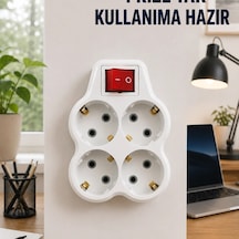 Anahtarlı 4 Lü Priz Adaptörü Direkt Prize Takılan Kompakt Priz Çoklayıcı Diğer