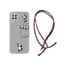 Huawei P40 Lite Kılıf Rasta Boyun Askılı Pandalar 1798 Siyah
