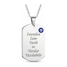 Kişiye Özel Yazı Yazılabilir Nazar Boncuk Detaylı Paslanmaz Çelik Kolye Eck65