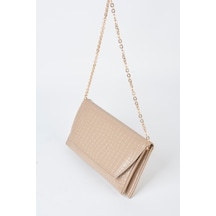 Vivaq Kadın Croco Vizon Zarf Tasarım 2 Bölmeli Mini Zincir Askılı Çıt Çıt Kapama Clutch Ve El Çantası VİZON