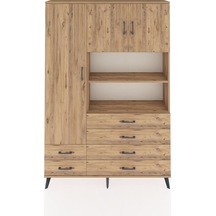 Arges Dolap 8 Raflı 6 Çekmeceli 3 Kapaklı 132x30x195 Çam-çam/çam Çam