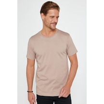 Tudors Erkek Slim Fit Dar Kesim Bisiklet Yaka %100 Organik Pamuk Yumuşak Dokulu Kısa Kol Vizon Tişört-31083-vizon Vizon