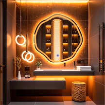 Lys Amber Led'li Lazer Kumlamalı Lavabo & Banyo Aynası Dokunmatik Sensörlü 90 X 90 Turuncu