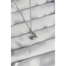 316l Çelik Zincir Gümüş Renk Renkli Zirkon Taşlı Kalp Kolye Altın