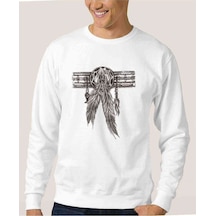 Dreamcatcher Wolf Tuy Baskılı Beyaz Erkek Örme Sweatshirt Dreamcatcher Wolf Tuy Baskılı Beyaz Erkek Örme Sweatshirt