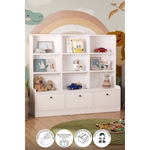 Bofigo 3 Kapaklı 9 Raflı Dolap Kitaplık Çok Amaçlı Dolap Oyuncak Dolabı Demet Beyaz Beyaz