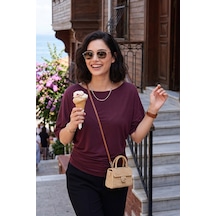 Lela Standart Fit Drape Detaylı Yarasa Kol T Shirt Bayan T Shirt 5866962 Mürdüm