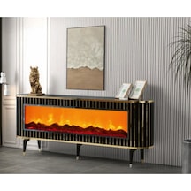 Bera Sonata - Gold Şömineli Gamze Tv Sehpası Gold - Siyah