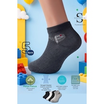 Socketta 5'li Karışık Renkli Çocuk Pamuk P Desen Patik Çorap - Premium P Desen Siyah-beyaz-laci-gri-antrasit