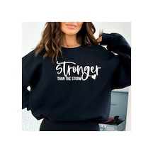 Magors Stıl-x Sevgililer Gününe Özel Stronger Baskılı, Bisiklet Yaka, Pamuklu, Oversıze Sweatshırt Siyah