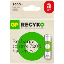 GP Batteries ReCyko 2600mAh AA Kalem Ni-Mh Şarjlı Pil, 1.2 Volt, 6’lı Kart