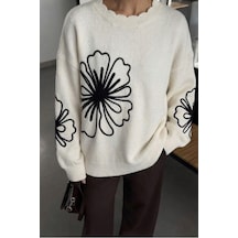 Femelle Beyaz Oversize Triko Kazak Krem