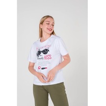 Vıshenka Kadın Beyaz Baskılı Penye T-Shirt