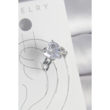 Pirinç Gümüş Renk Zirkon Taşlı Kalp Model Kadın Kıkırdak Küp Tdrtr