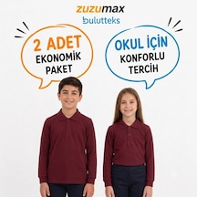 Bulutteks Okullu 2adet Polo Yaka Bordo Uzunkol Okul Tişört Kıyafetleri Üniforması Çocuk Genç