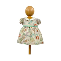 Kız Bebek Keten Elbise Çiçek Desenli Yeşil 001