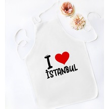 BK Gift I Love İstanbul Tasarımlı Beyaz Mutfak Önlüğü - Model 1