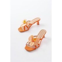 Alemdarshop S-622 Orange Orkide Detaylı İnce Topuklu Kadın Terlik Turuncu