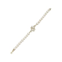 Zirkon Taşlı Doğal İnci Bileklik 22 Cm / Rose Gümüş
