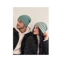Nurera Design Kışlık Şapka/çift Sevgili Kombin 2'li Bere Yeşil Yeşil