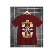 Segungear Quitdrinking Erkek Regular Fit Baskılı Spor Tişört Bordo - 931822259 Bordo