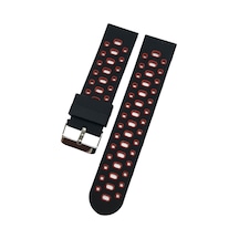 Akıllı Saat İçin 22mm Kırmızı Desenli Siyah Silikon Saat Kordonu
