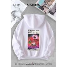Macklin Unisex Kadın Erkek Astroworld Özel Tasarım Baskılı Kapşonlu Sweatshirt Beyaz Mck0890 Beyaz