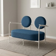 Venüs İkili Koltuk Soft Kumaş Ofis Bekleme Koltuğu Beyaz Metal İskeletli - Mavi