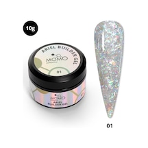 Momo Professional Ariel Builder Gel Nail Art İçin Protez Tırnak Jeli No.01 Şeffaf Holografik Yeşil Sarı Simli 10 Gr