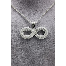 Omar Silver Kadın Üç Sıra Zirkon Taşlı Sonsuzluk Gümüş Kolye (513866602)