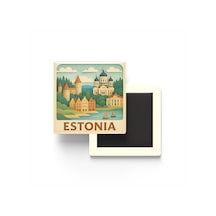 9x9 Cm Buzdolap Magnetleri - Estonya - Estonia - 4'lü Set Retrotik - 9x9 Cm