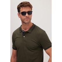 Tudors Erkek Slim Fit Dar Kesim %100 Pamuk Yumuşak Dokulu Serin Tutan Kumaş Düz Pike Haki Polo Yaka Tişört-42250 Haki