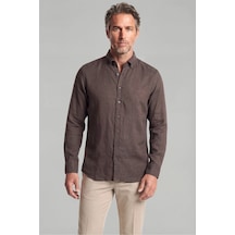 Bisse Regular Fit Paşa Yaka Cepsiz Sedef Düğmeli Koyu Kahve Erkek Gömlek Gmktn250011 D12 Koyu-kahve