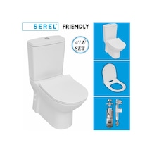 Serel Friendly Duvara Sıfır Klozet + Rezervuar + İç Takım + Blaze Slim Yavaş Kapanan Kapak 4'lü Set Beyaz