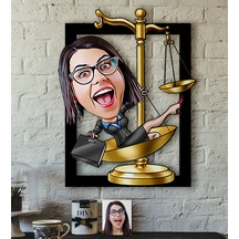Kişiye Özel Bayan Avukat Karikatürlü 3D Ahşap Tablo-4