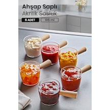 KitchenLife 6'lı Ahşap Saplı Mıka Reçellik Sosluk Sofra Sunum Kahvaltı Seti - 80 Ml Şeffaf