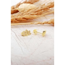 Lotus Çiçeği Altın Kaplama Mini Gümüş Küpe 7379