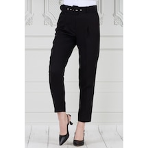 Sevitli Beli Kemerli Pileli Kalem Pantolon-siyah-3678-siyah Siyah