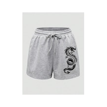 Tarzsokak Dragon Graphic Drawstring Waist Track Şort Gri