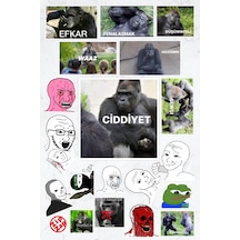 Wojak Ve Goril Memes Sticker Paketi 20 Adet Çok Renkli