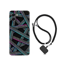 Vivo Y15S Kılıf Boyun Askılı Gri Zigzag 1706