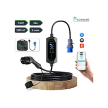 Coswatt Taşınabilir Ev Şarj Cihazı Cs-p1-32a / 7.4kw / 5m / Türkçe / 220v Ac / Tip-2 / 3x32a Cee / Ev Tipi Dönüştürücü / Çanta 7.4 kW
