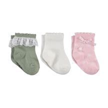 Civil Baby Dantel Ve Fiyonk Aksesuarlı 3'lü 6-18 Ay Bebek Kız Çorap Set - Standart