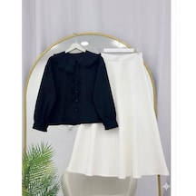 Lovie Moda Kadın Şal Yaka Gömlek Fiyonk Detaylı Etekli Takım - Siyah Lovie Moda Kadın Şal Yaka Gömlek Fiyonk Detaylı Etekli Takım - Siyah