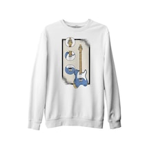 A Blue Electric Guitar And Its Parts Beyaz Erkek Kalın Sweatshirt 001