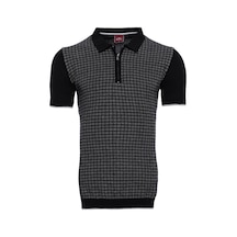 Yake Store Polo Yaka Siyah Desenli Fermuarlı Örme T-shirt Wessi - Siyah