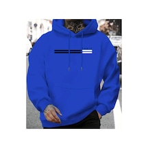 Herkesemoda Cizgi Paris Baskılı Kapşonlu Mavi Sweatshirt Mavi